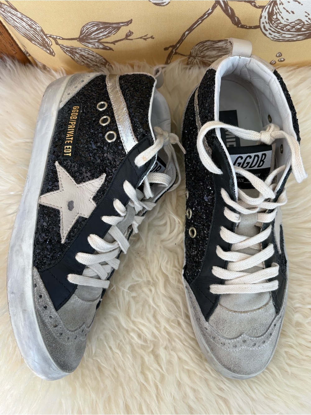 Golden Goose Mid Star Black Glitter Private Edition Sneakers.
